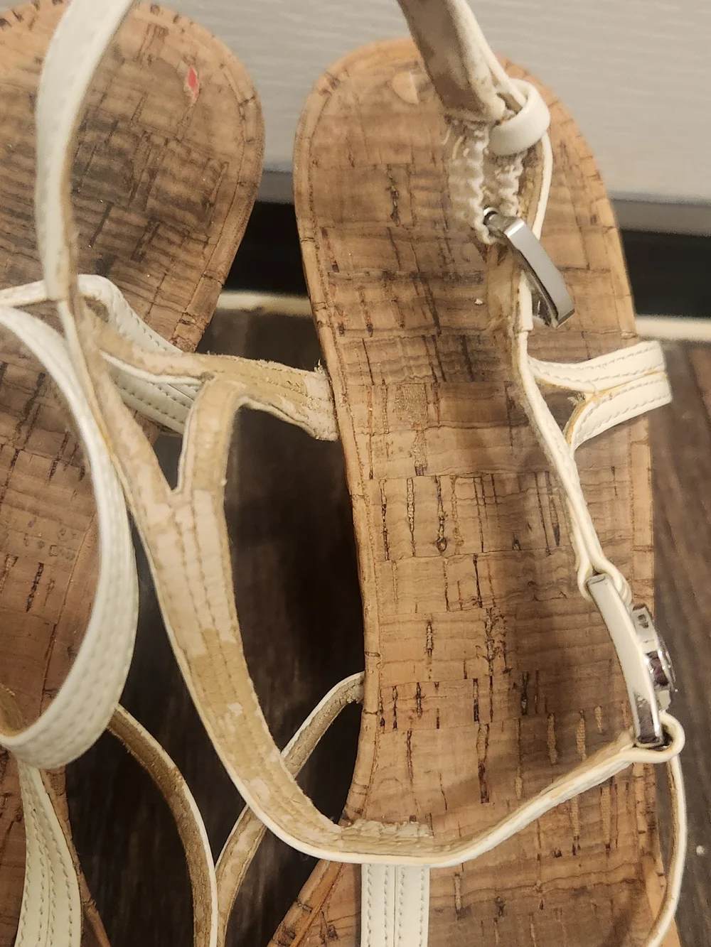 Michael Kors White Strappy Cork Wedge Sandals